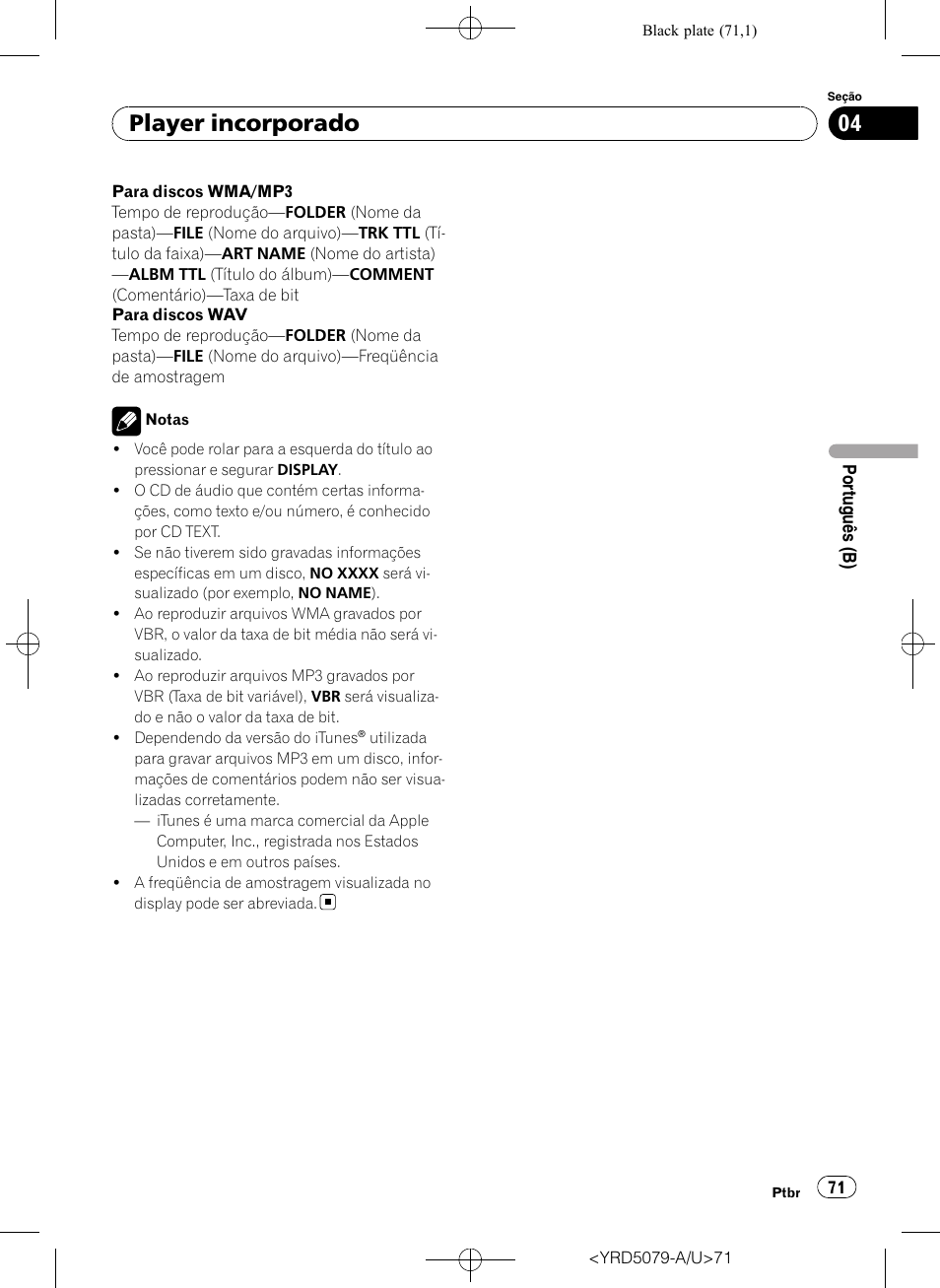 Player incorporado | Pioneer Super Tuner III D DEH-P3950MP User Manual | Page 71 / 92