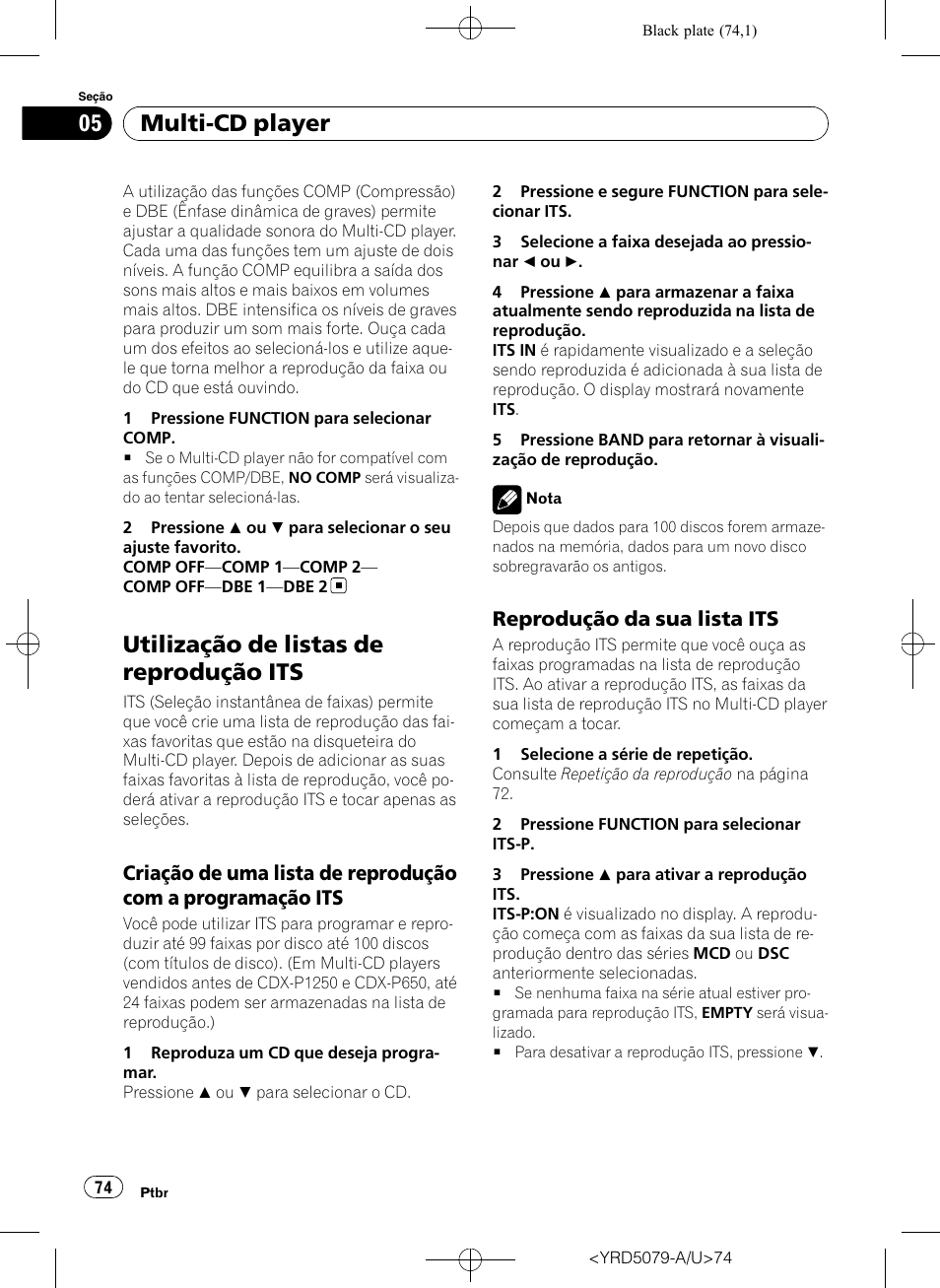 Utilização de listas de reprodução its, Criação de uma lista de reprodução, Com a programação its | Reprodução da sua lista its 74, Multi-cd player, Reprodução da sua lista its | Pioneer Super Tuner III D DEH-P3950MP User Manual | Page 74 / 92