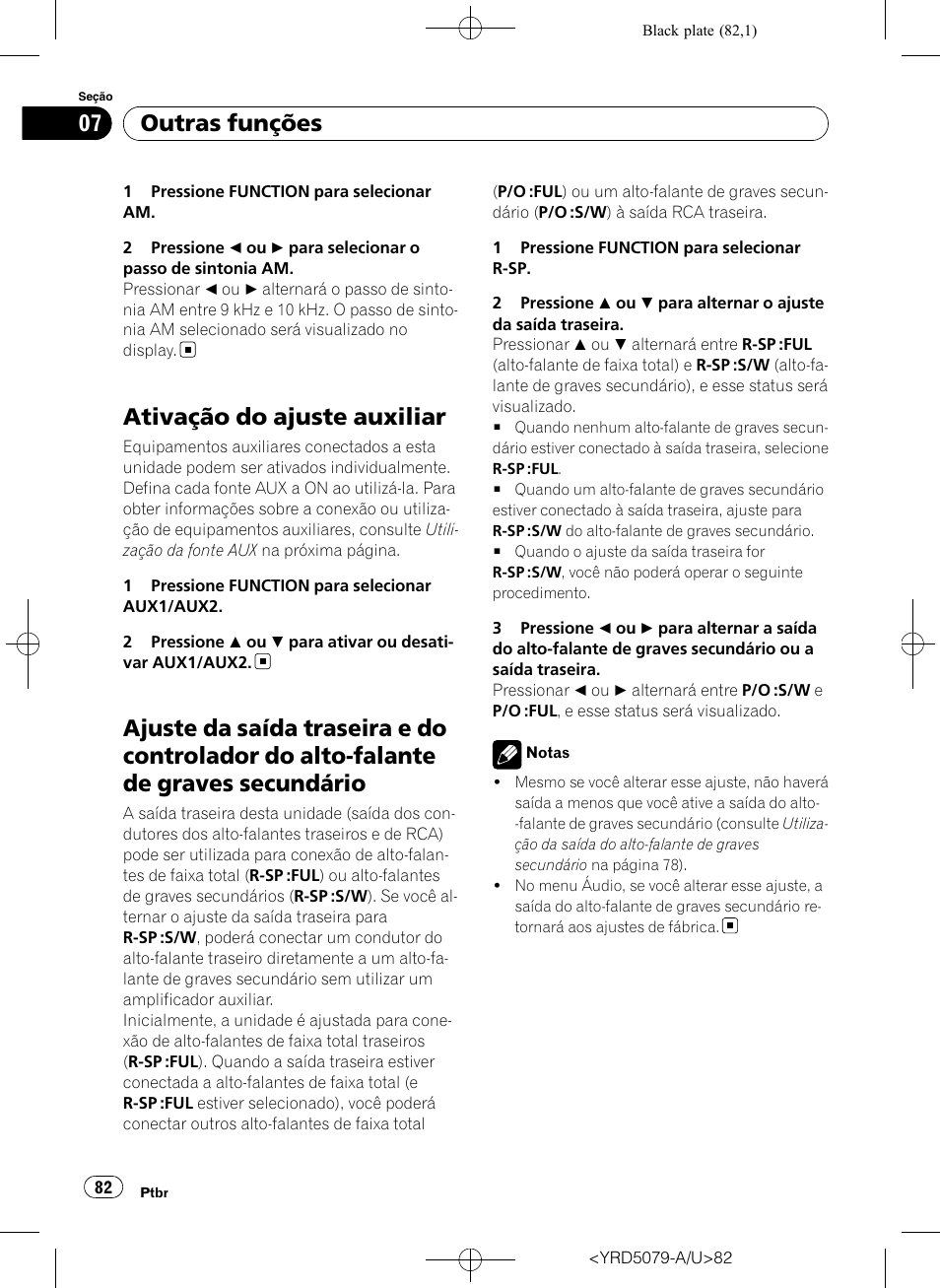 Ativação do ajuste auxiliar, Ajuste da saída traseira e do controlador do, Alto-falante de graves secundário | Outras funções | Pioneer Super Tuner III D DEH-P3950MP User Manual | Page 82 / 92