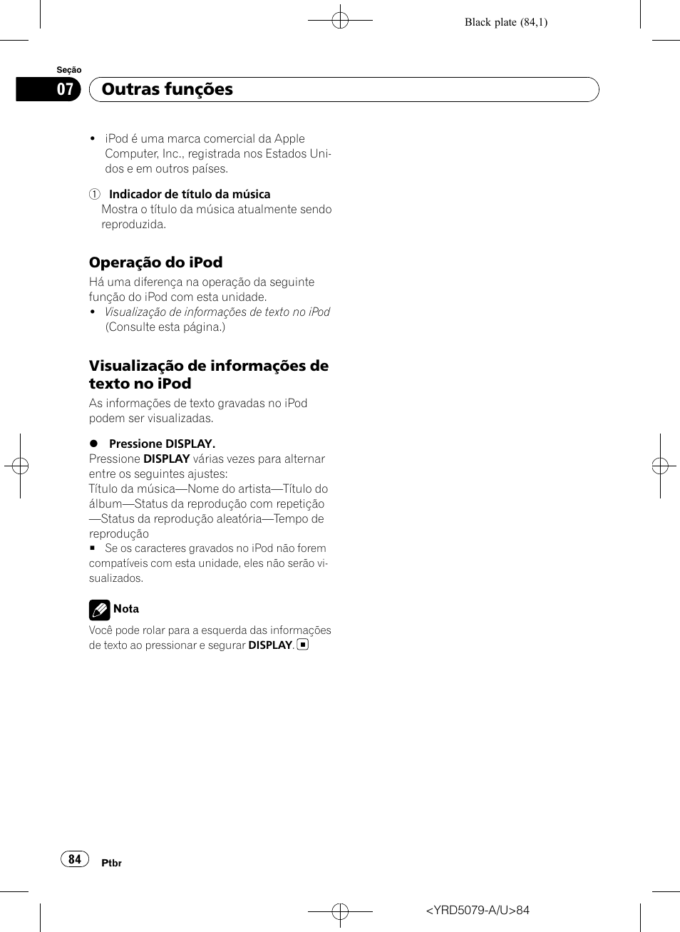 Operação do ipod 84, Visualização de informações de texto, No ipod | Outras funções, Operação do ipod, Visualização de informações de texto no ipod | Pioneer Super Tuner III D DEH-P3950MP User Manual | Page 84 / 92