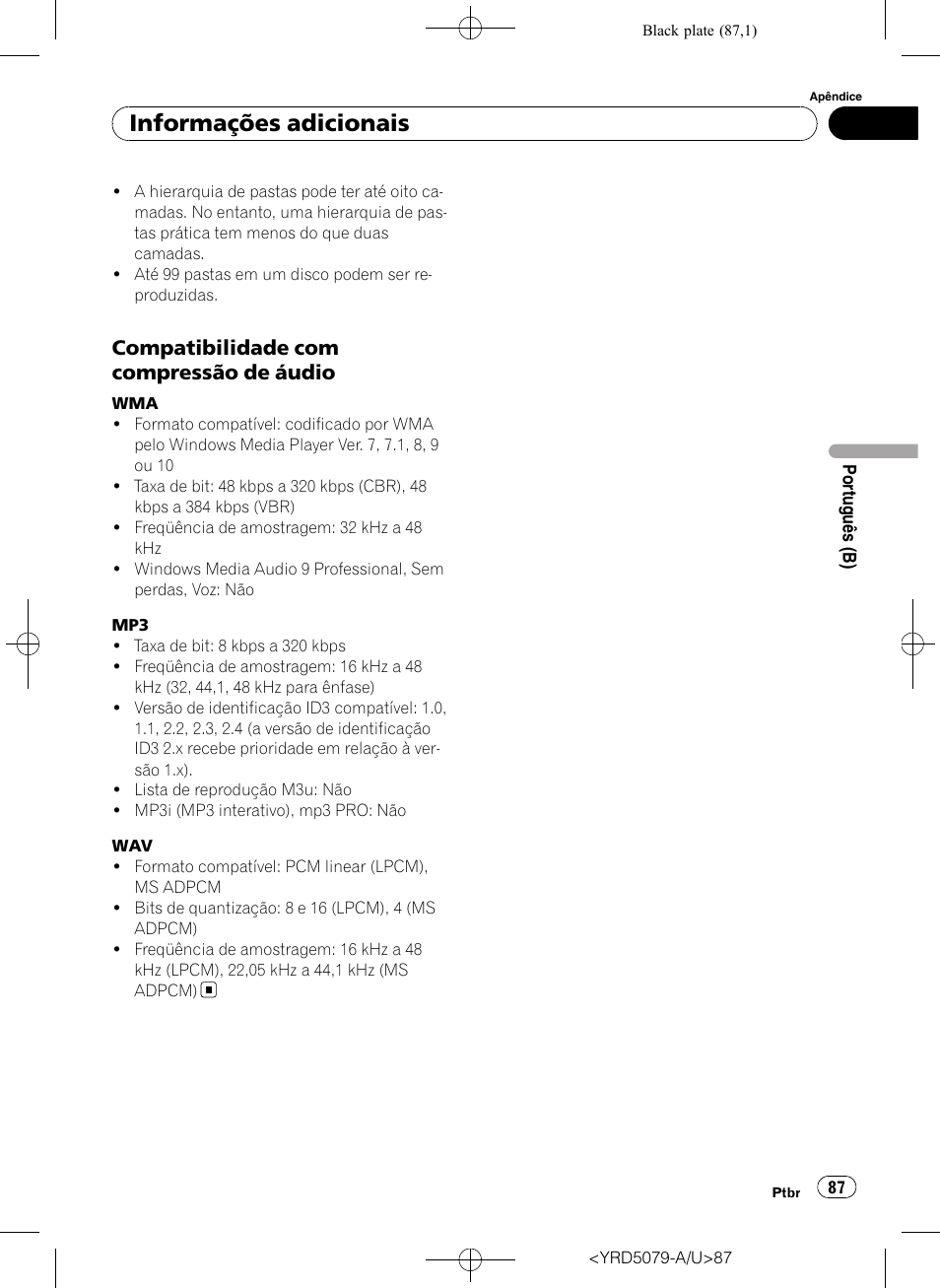 Compatibilidade com compressão de, Áudio, Informações adicionais | Compatibilidade com compressão de áudio | Pioneer Super Tuner III D DEH-P3950MP User Manual | Page 87 / 92