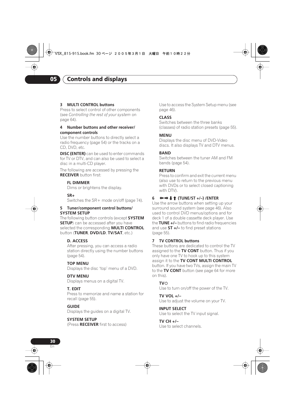 Controls and displays 05 | Pioneer VSX-515-S/-K User Manual | Page 30 / 84