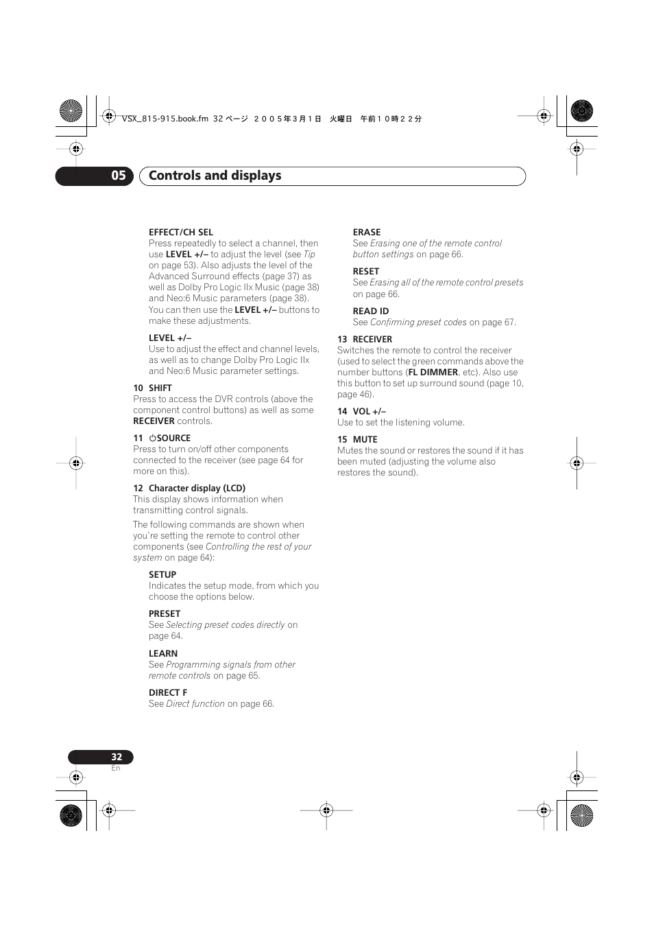 Controls and displays 05 | Pioneer VSX-515-S/-K User Manual | Page 32 / 84