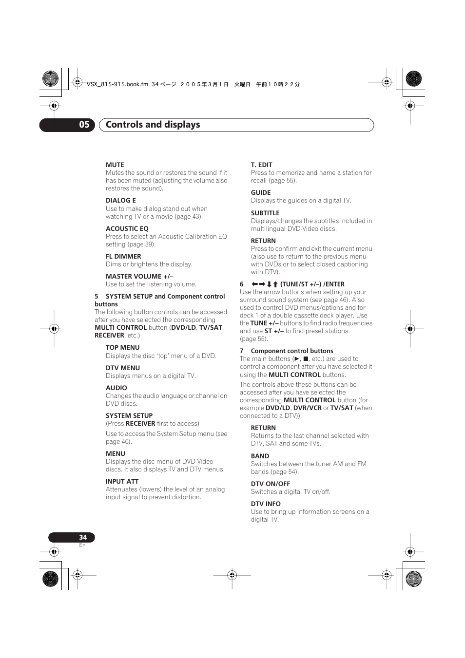 Controls and displays 05 | Pioneer VSX-515-S/-K User Manual | Page 34 / 84