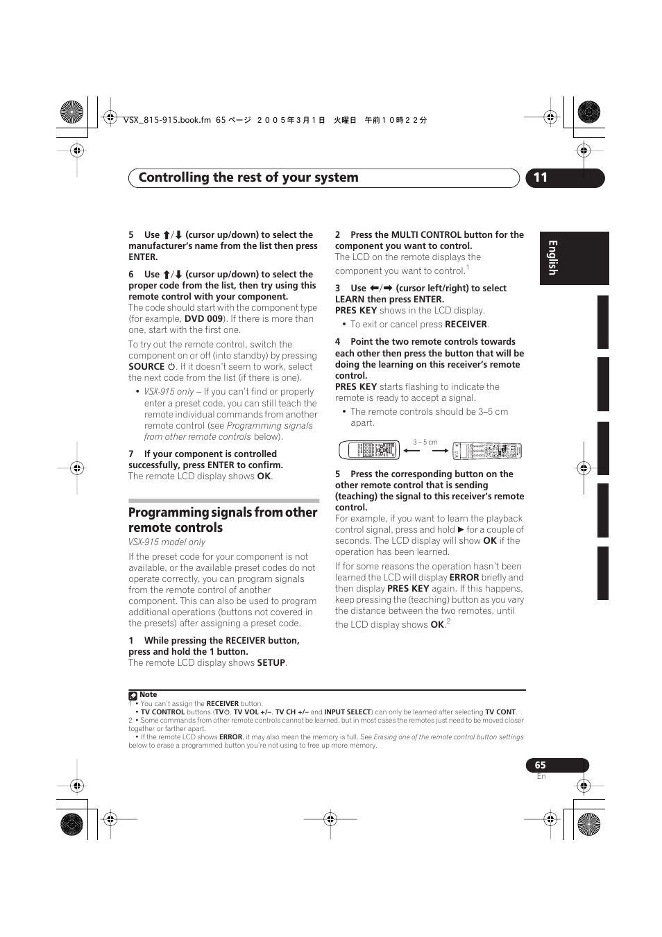 Programming signals from other remote controls, Controlling the rest of your system 11 | Pioneer VSX-515-S/-K User Manual | Page 65 / 84