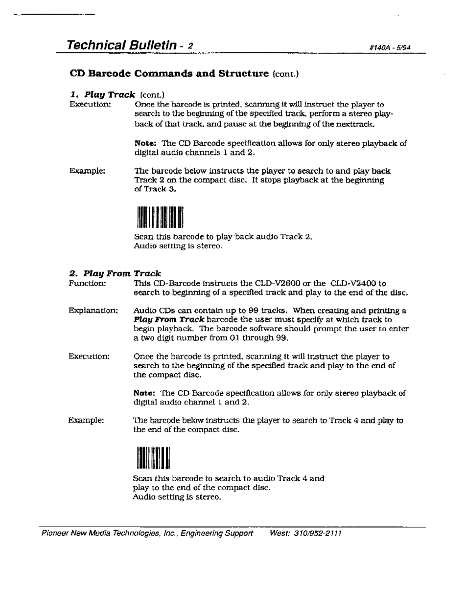 Hill, Technical, Bulletin - 2 | Pioneer BARCODE CLD-V2400 User Manual | Page 2 / 4