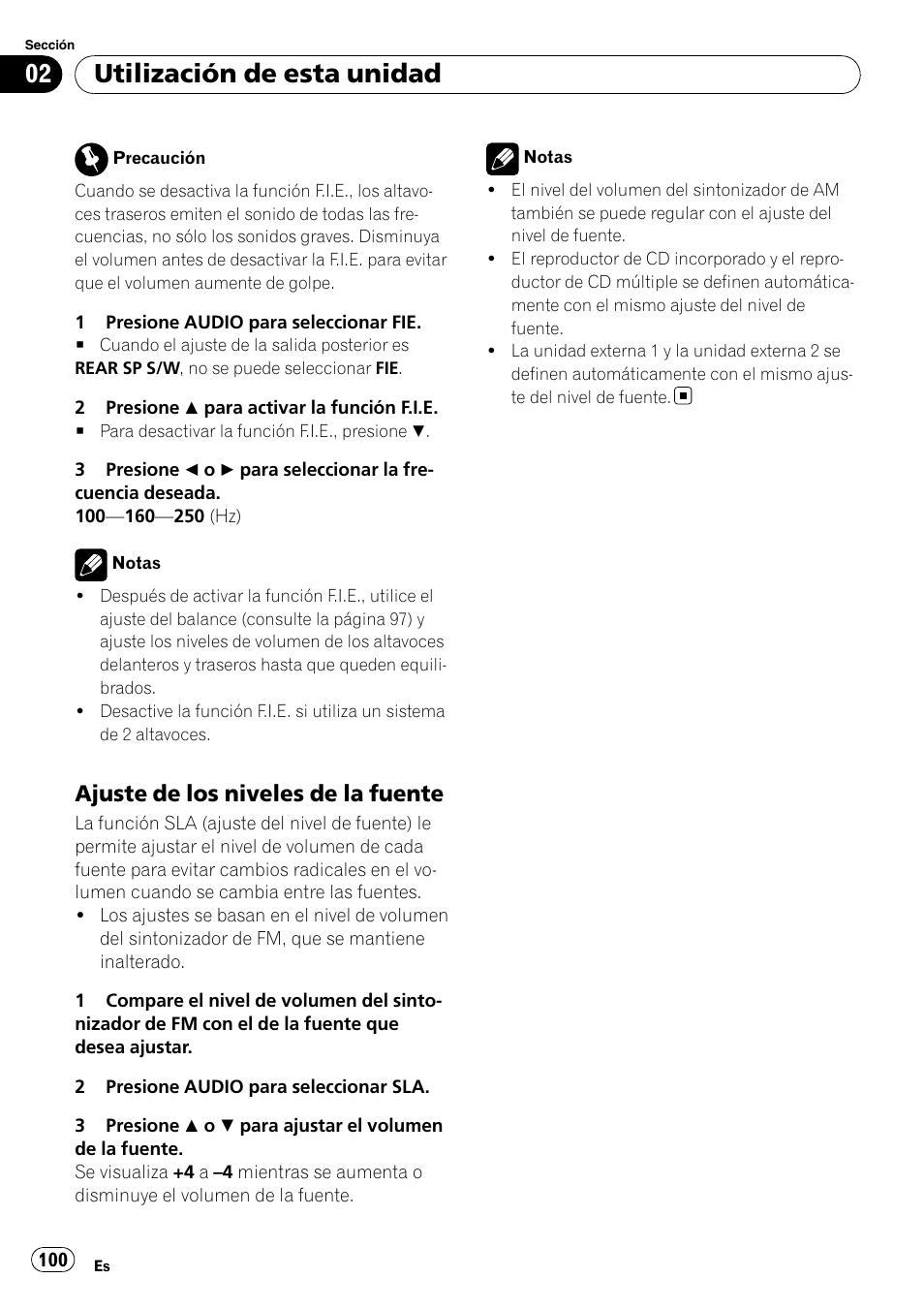 Ajuste de los niveles de la fuente 100, Utilización de esta unidad, Ajuste de los niveles de la fuente | Pioneer Premier DEH-P490IB User Manual | Page 100 / 118