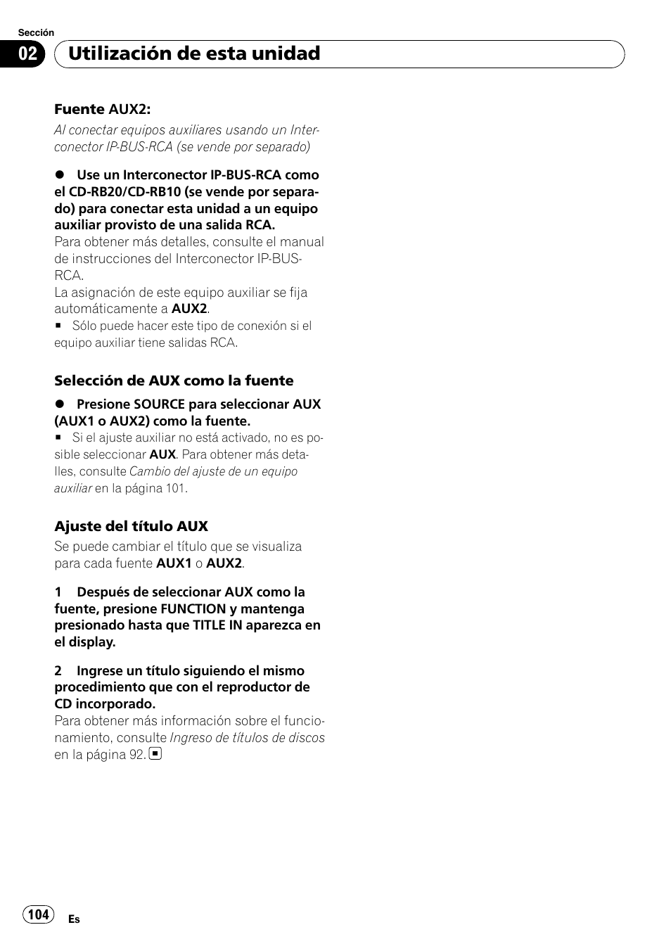 Utilización de esta unidad | Pioneer Premier DEH-P490IB User Manual | Page 104 / 118