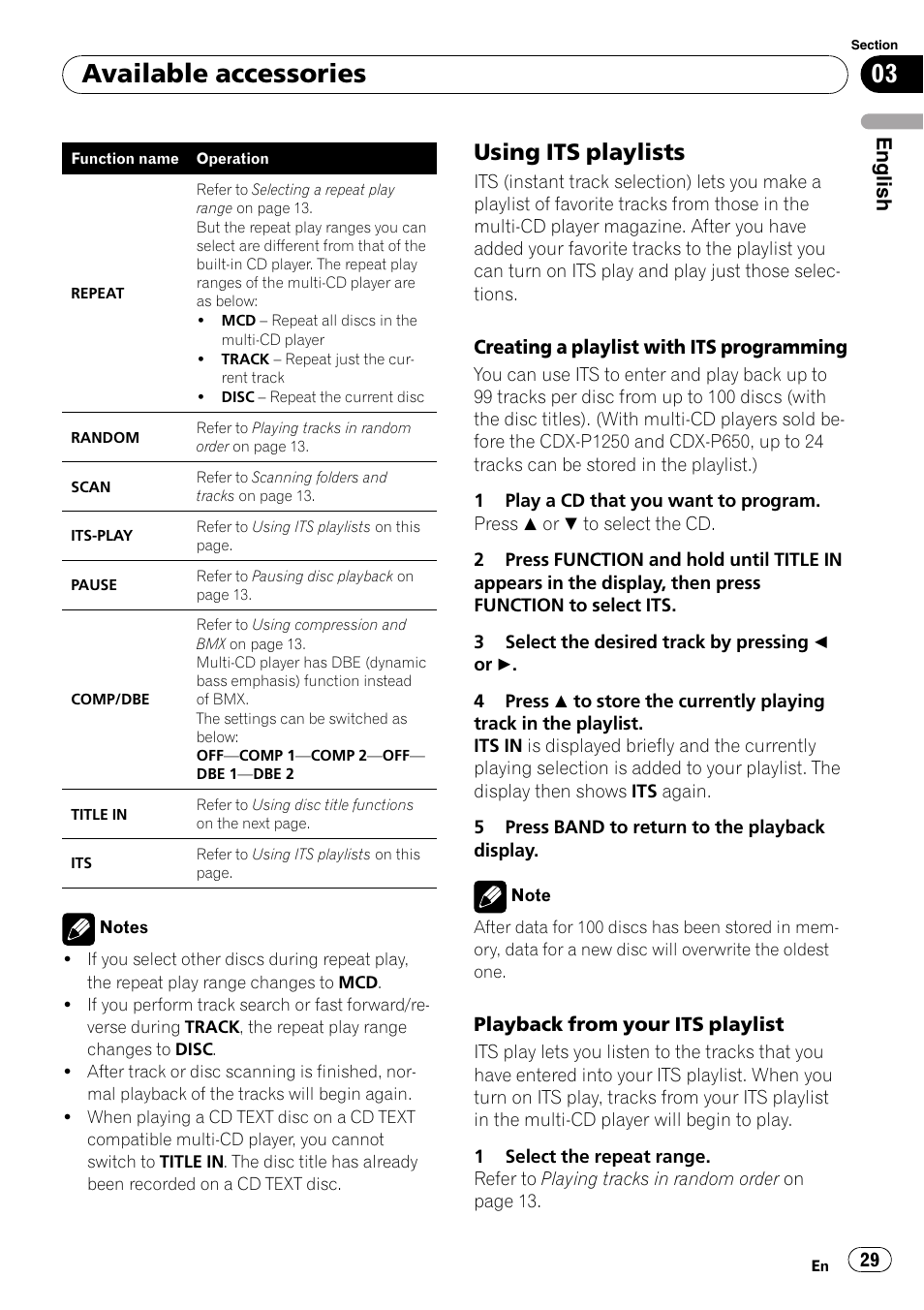 Using its playlists 29, Available accessories, Using its playlists | Pioneer Premier DEH-P490IB User Manual | Page 29 / 118