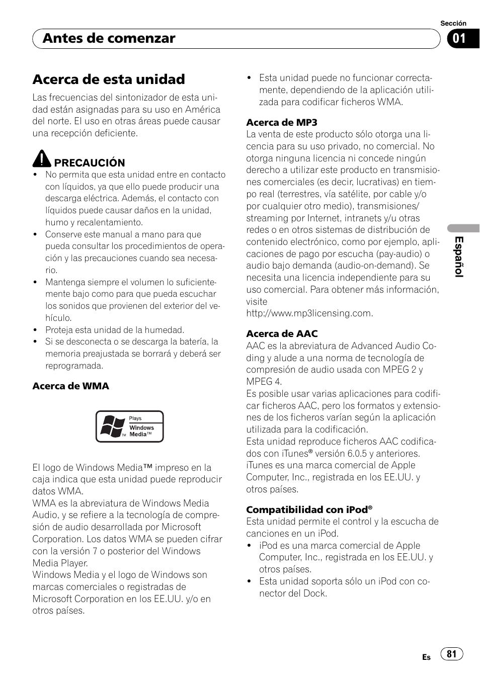 Antes de comenzar, Acerca de esta unidad | Pioneer Premier DEH-P490IB User Manual | Page 81 / 118