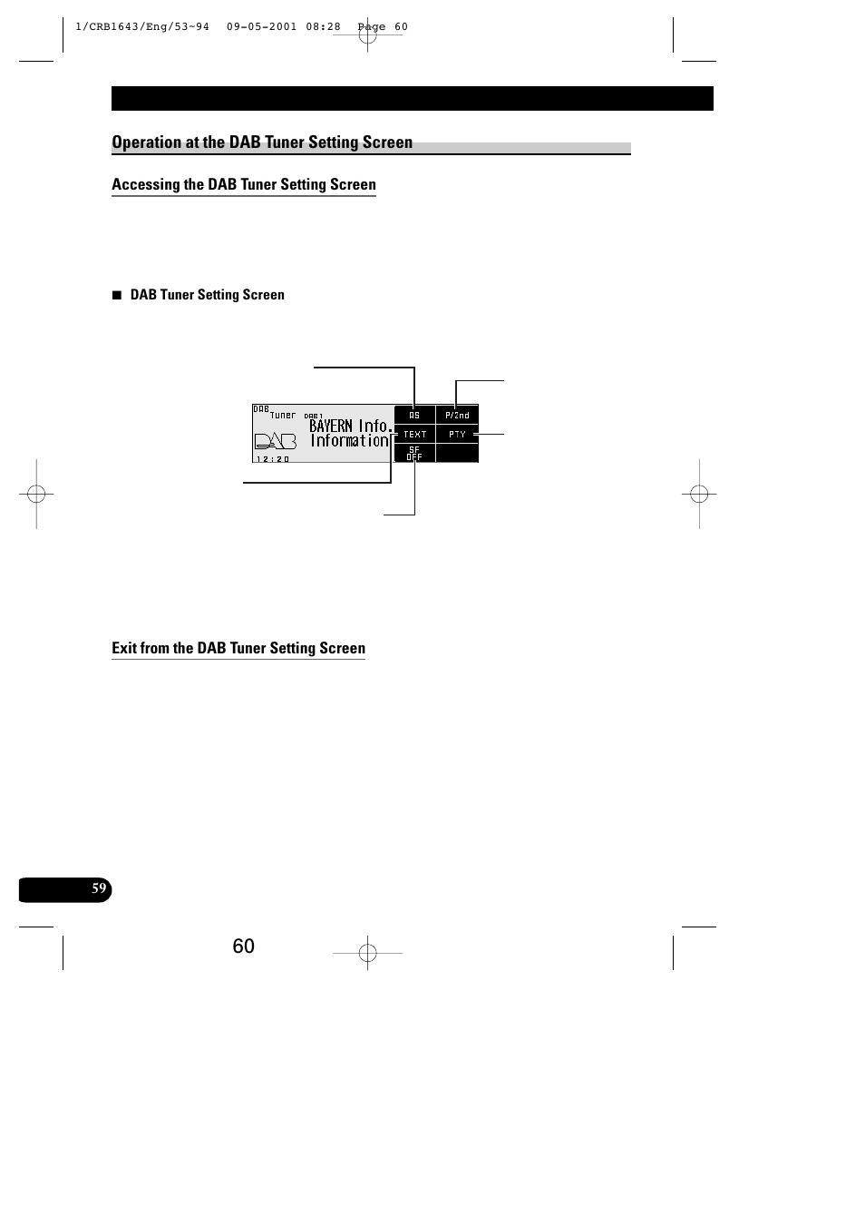 Dab tuner operation, Operation at the dab tuner setting screen | Pioneer DEX-P9R User Manual | Page 60 / 96