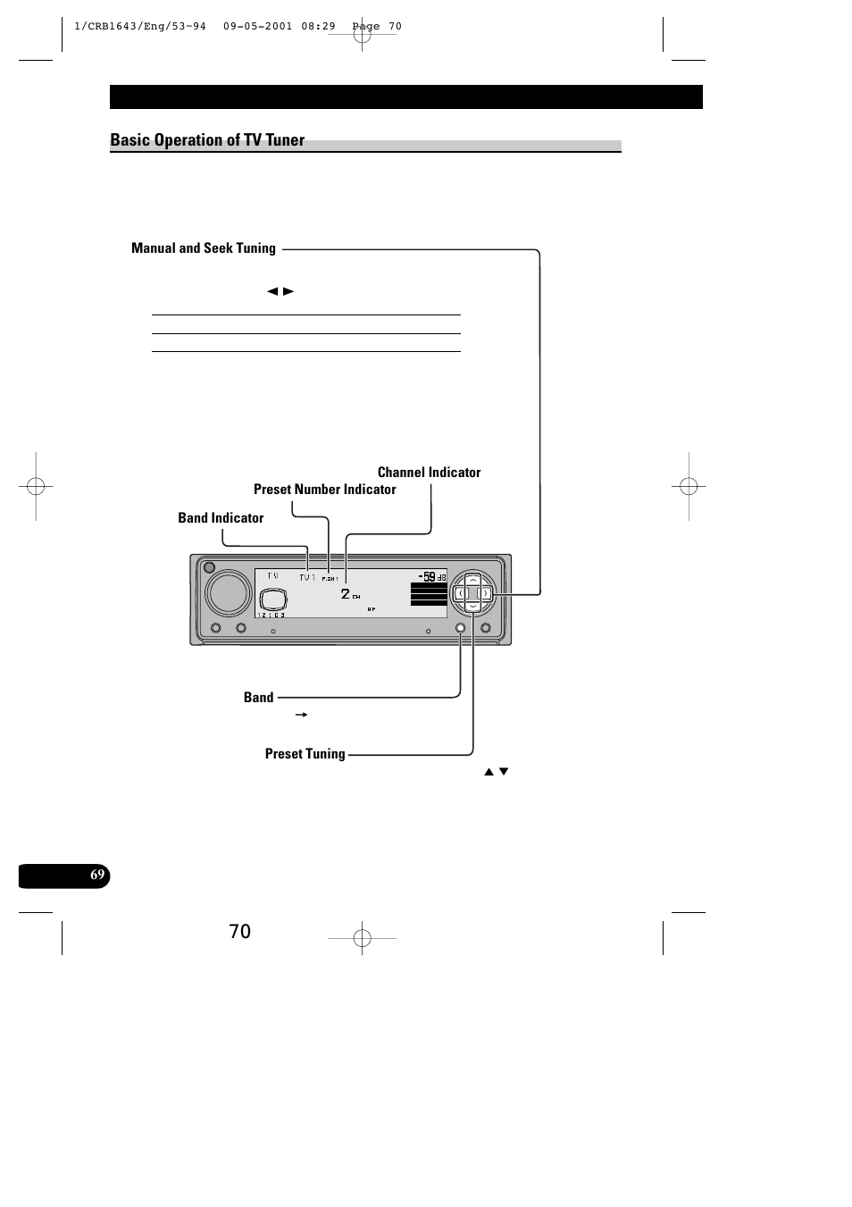 Tv tuner operation, Basic operation of tv tuner | Pioneer DEX-P9R User Manual | Page 70 / 96