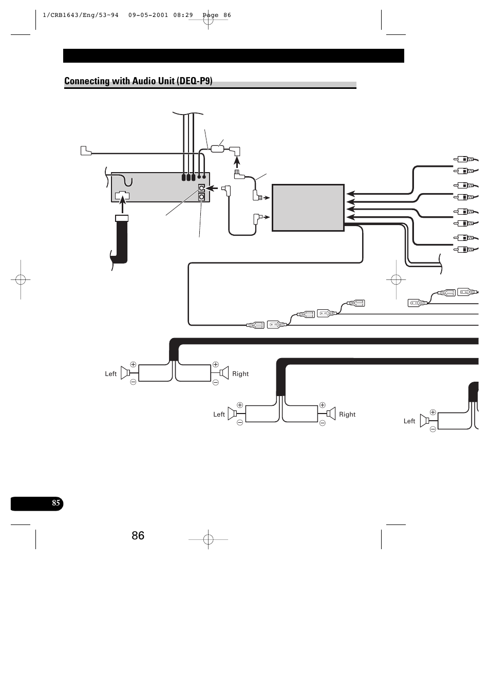 Connecting the units, Connecting with audio unit (deq-p9) | Pioneer DEX-P9R User Manual | Page 86 / 96