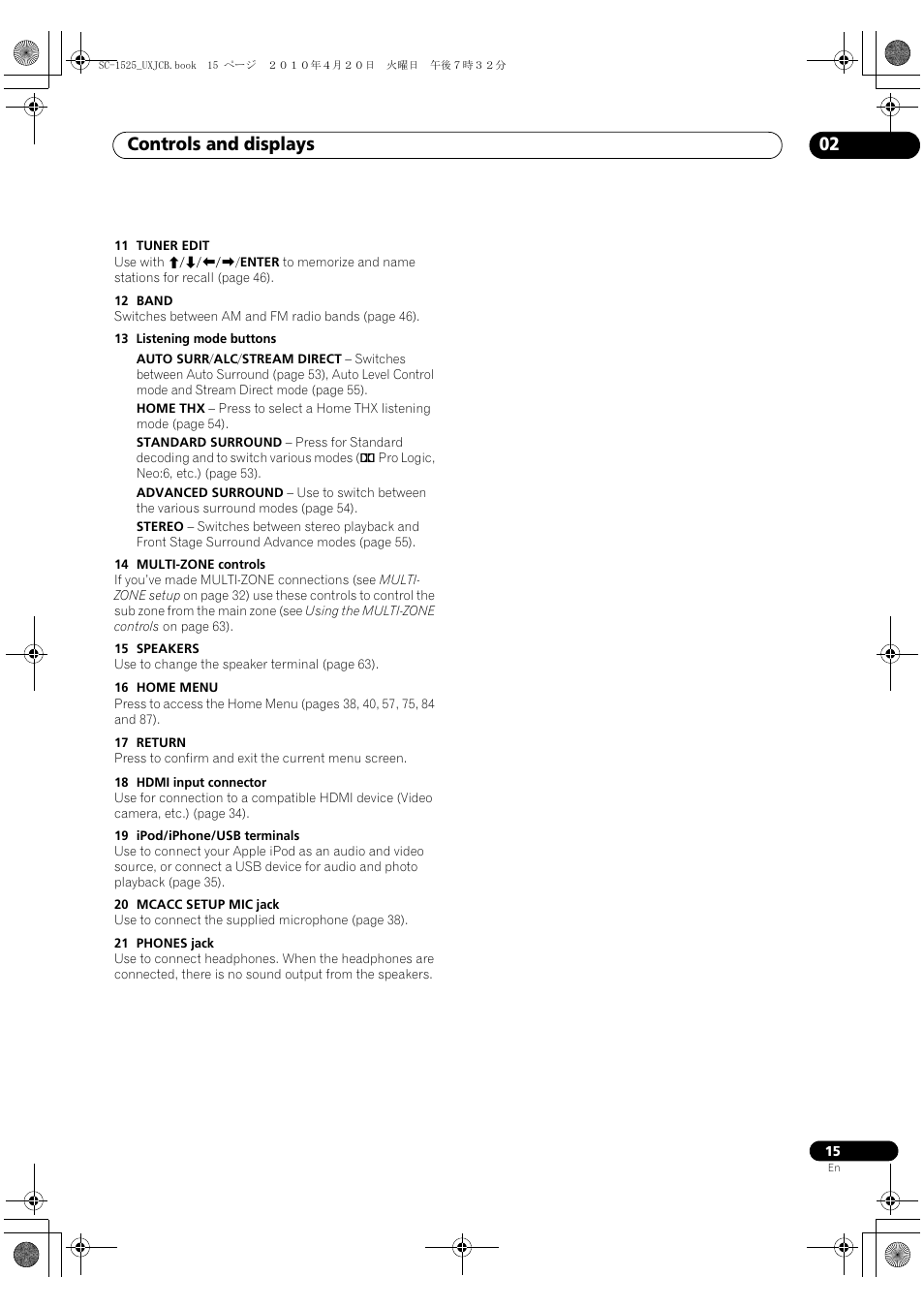 Controls and displays 02 | Pioneer SC-1525-K User Manual | Page 15 / 116