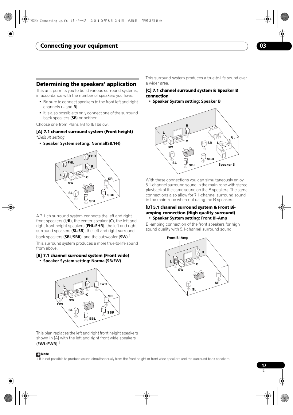 Determining the speakers’ application, Connecting your equipment 03 | Pioneer SC-1525-K User Manual | Page 17 / 116