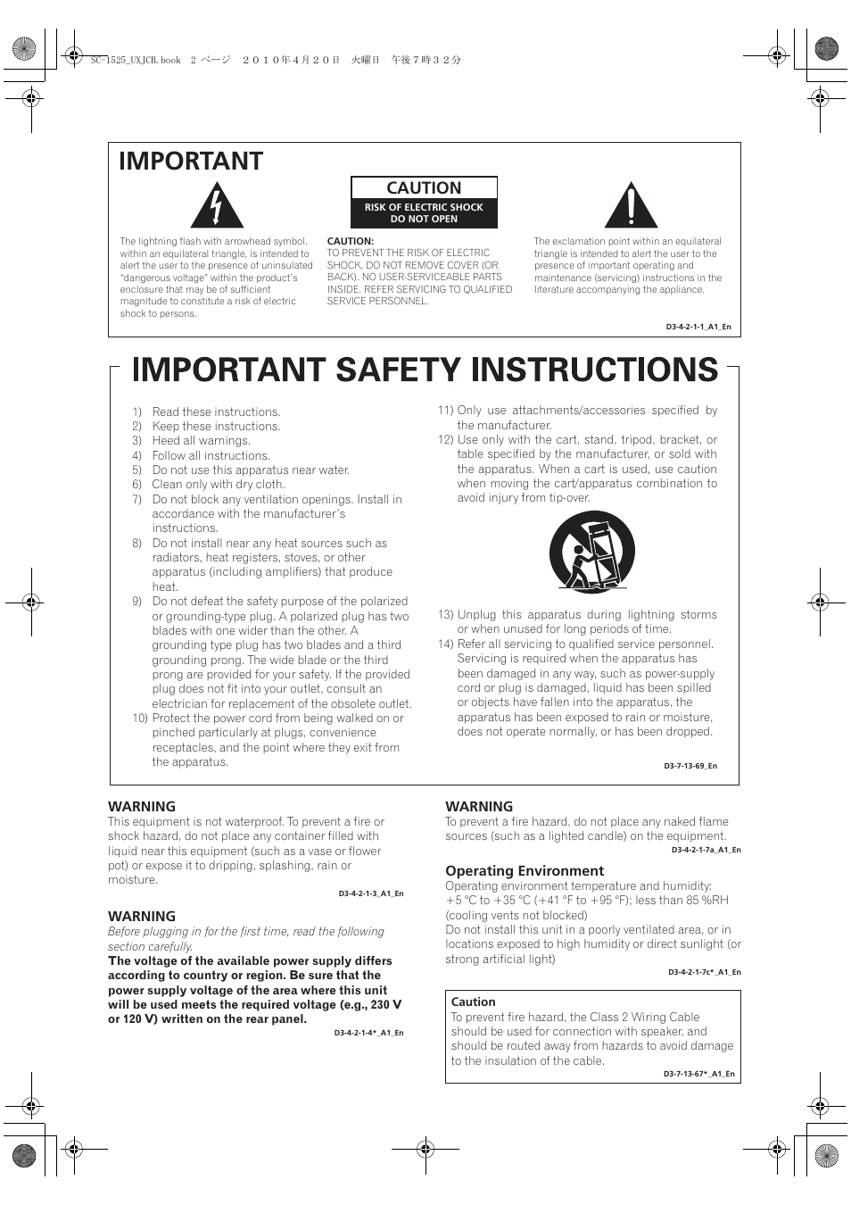 Important, Caution | Pioneer SC-1525-K User Manual | Page 2 / 116