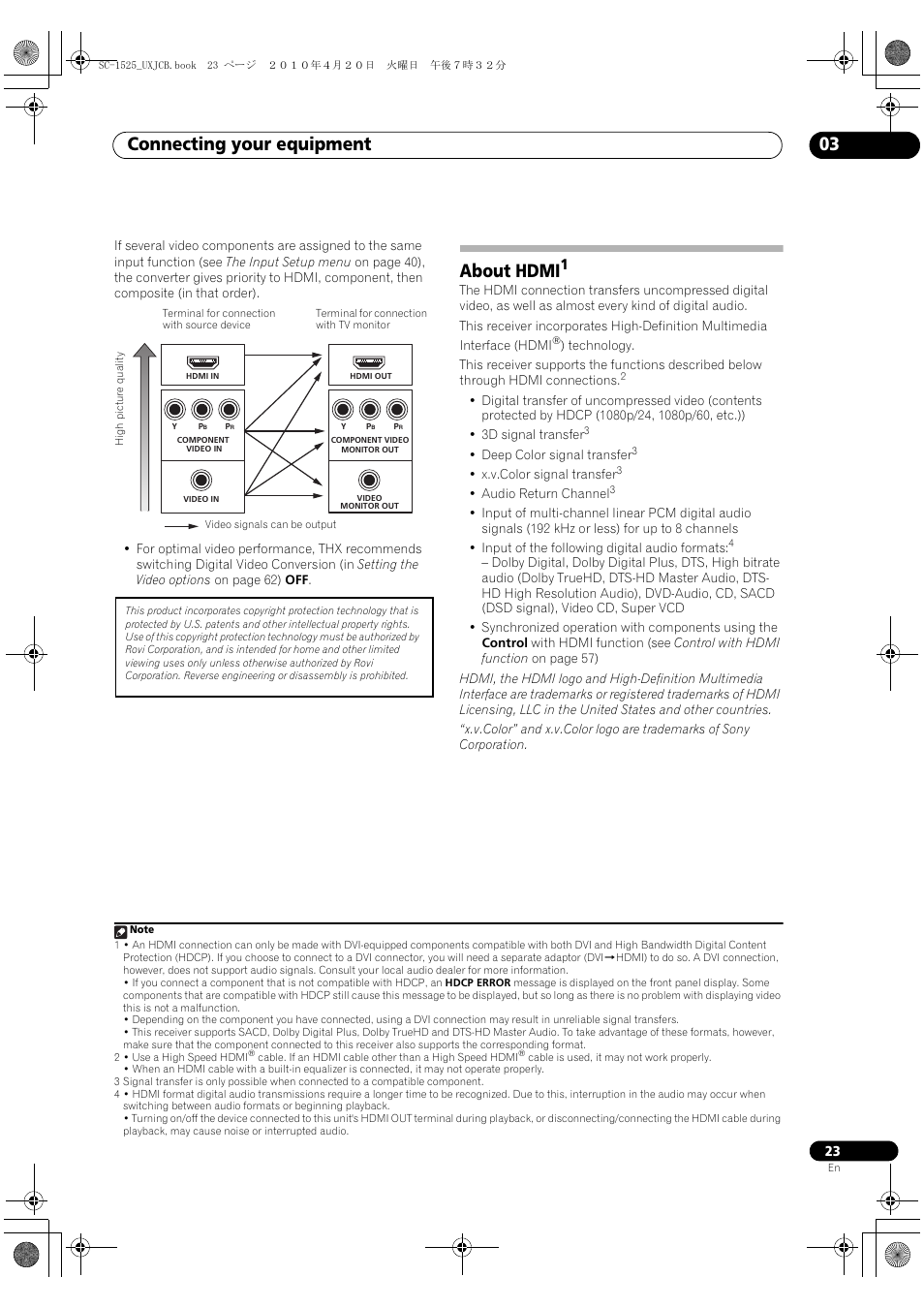 About hdmi, Connecting your equipment 03 | Pioneer SC-1525-K User Manual | Page 23 / 116