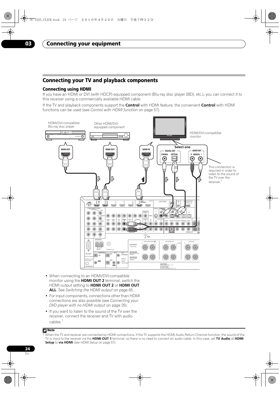 Connecting your tv and playback components, Connecting using hdmi, Connecting your equipment 03 | Pioneer SC-1525-K User Manual | Page 24 / 116