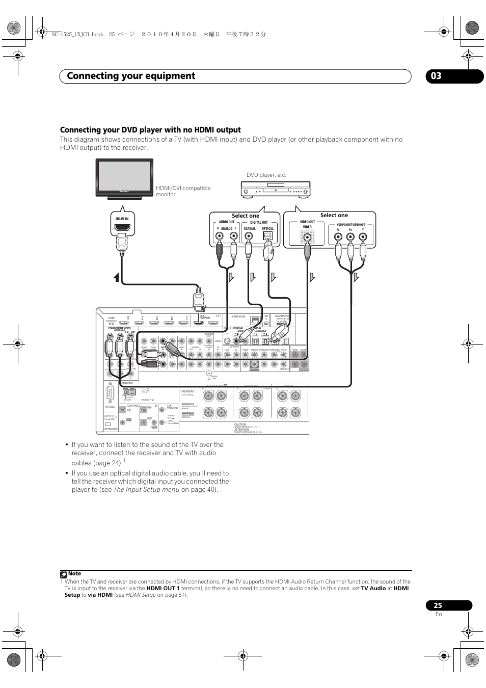 Connecting your dvd player with no hdmi output, Connecting your equipment 03 | Pioneer SC-1525-K User Manual | Page 25 / 116