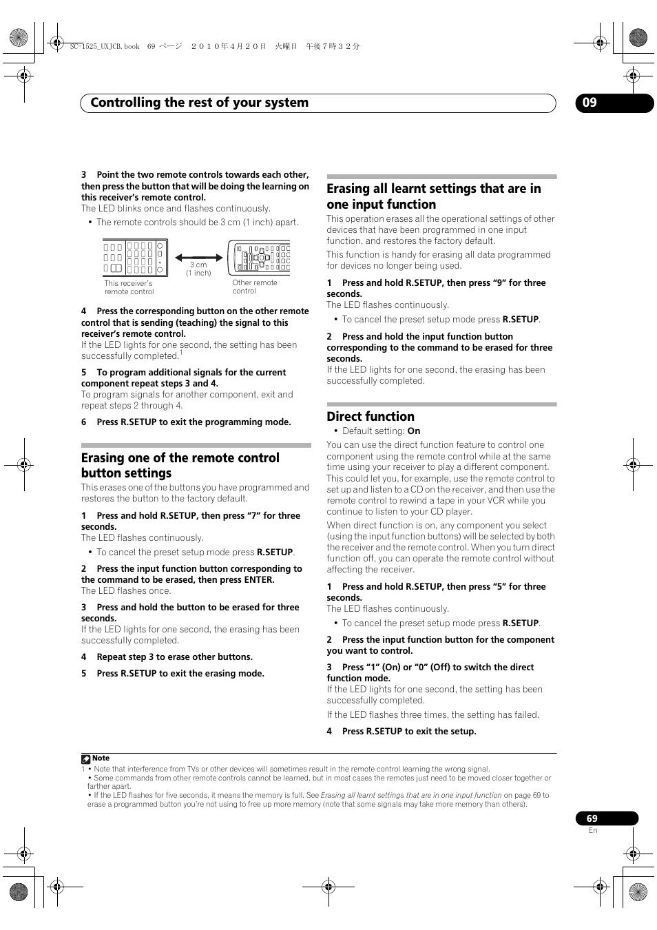 Erasing one of the remote control button settings, Direct function, Controlling the rest of your system 09 | Pioneer SC-1525-K User Manual | Page 69 / 116