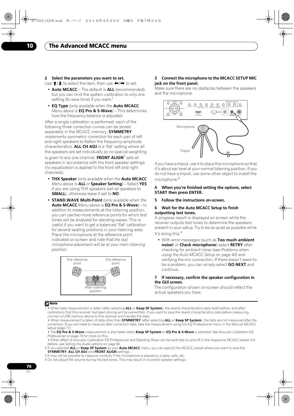 The advanced mcacc menu 10 | Pioneer SC-1525-K User Manual | Page 76 / 116