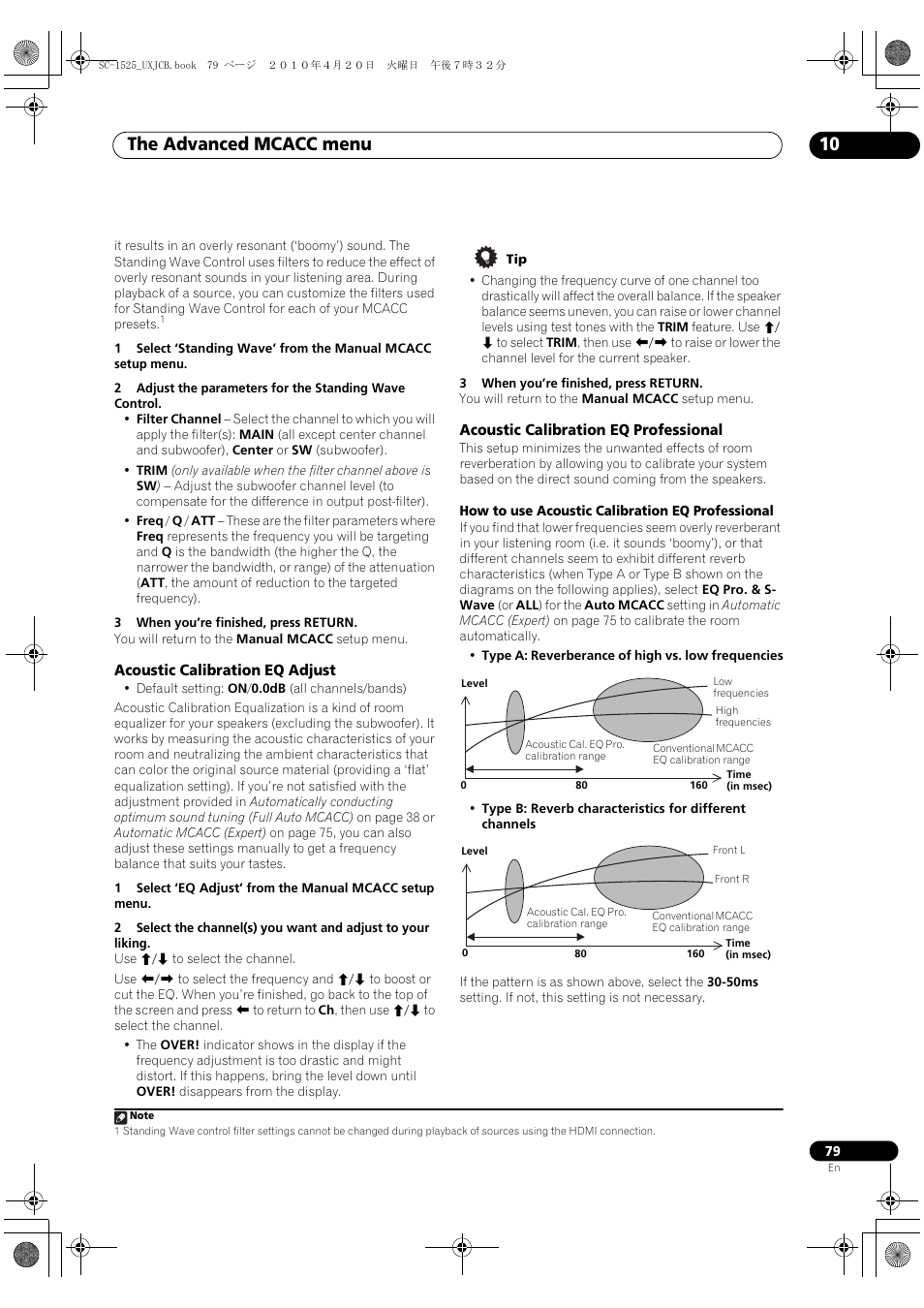 Acoustic calibration eq adjust, Acoustic calibration eq professional, The advanced mcacc menu 10 | Pioneer SC-1525-K User Manual | Page 79 / 116