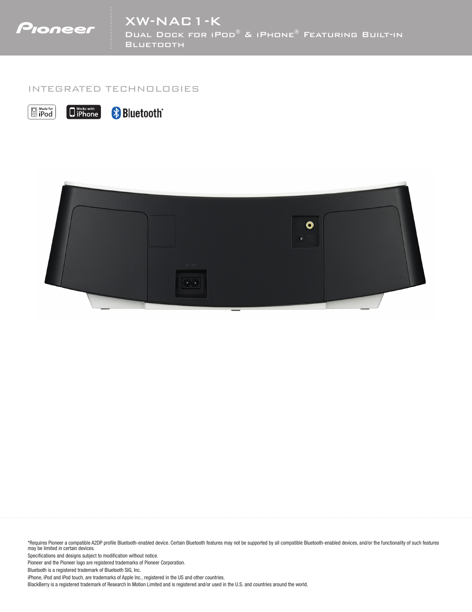 Xw-nac1-k, Integrated technologies | Pioneer XW-NAC1-K User Manual | Page 2 / 2