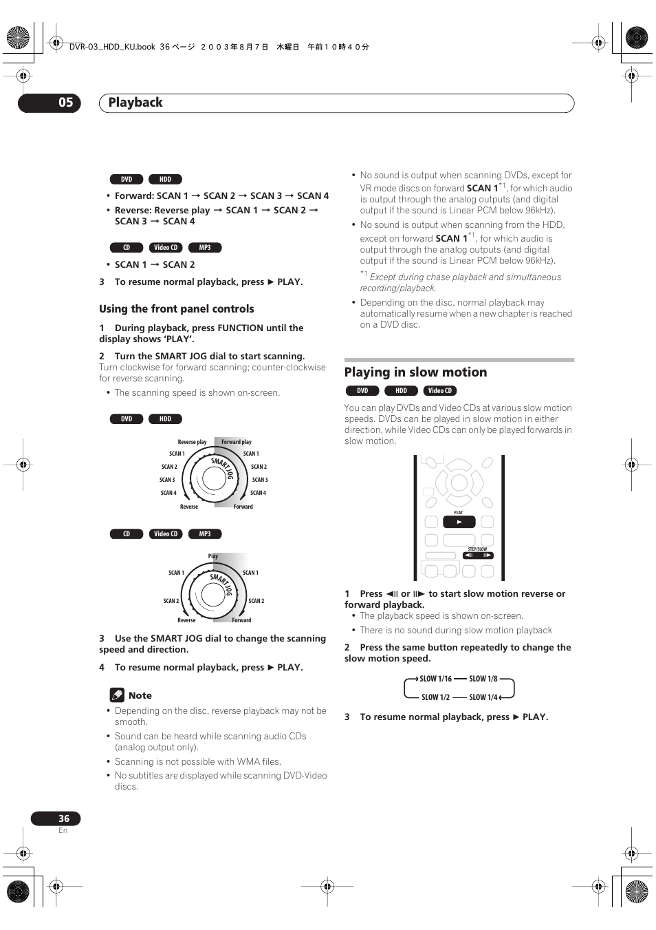 Playing in slow motion, Playback 05 | Pioneer DVR-510H User Manual | Page 36 / 116