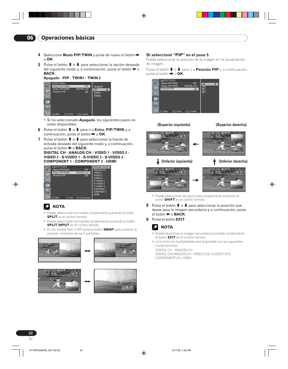 06 operaciones básicas | Pioneer PureVision PDP 42A3HD User Manual | Page 110 / 134