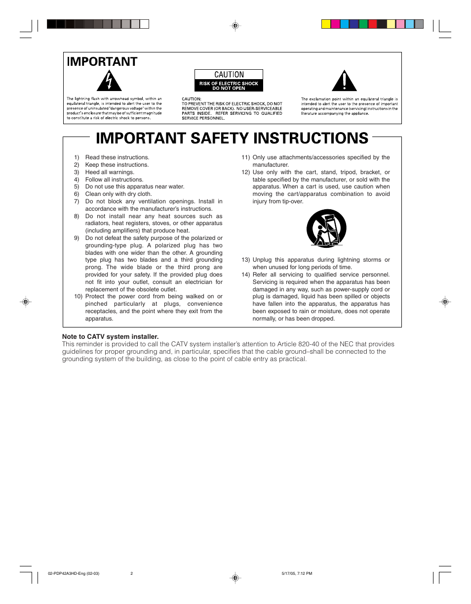 Pioneer PureVision PDP 42A3HD User Manual | Page 2 / 134