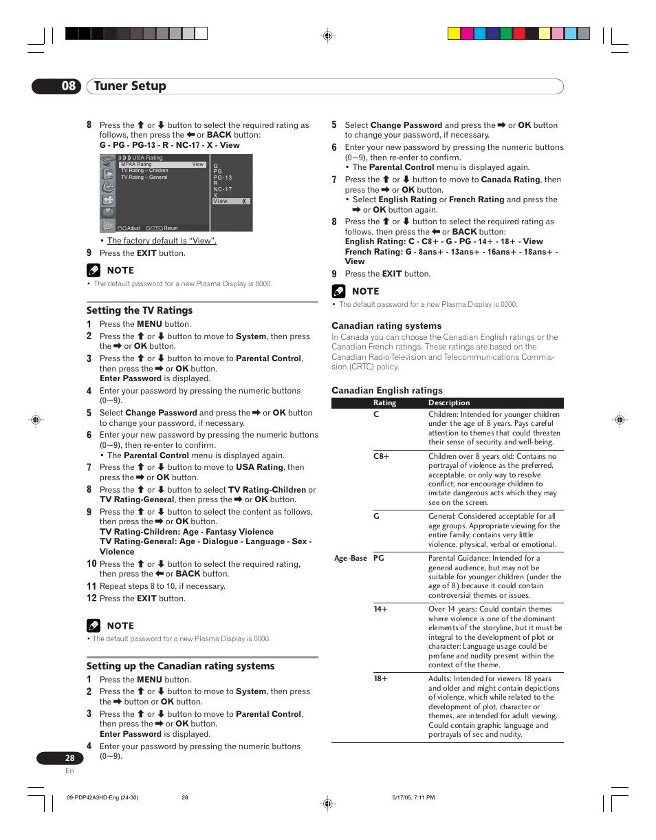 08 tuner setup | Pioneer PureVision PDP 42A3HD User Manual | Page 28 / 134