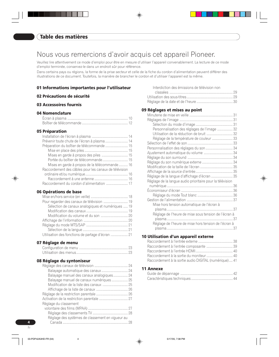 Pioneer PureVision PDP 42A3HD User Manual | Page 48 / 134