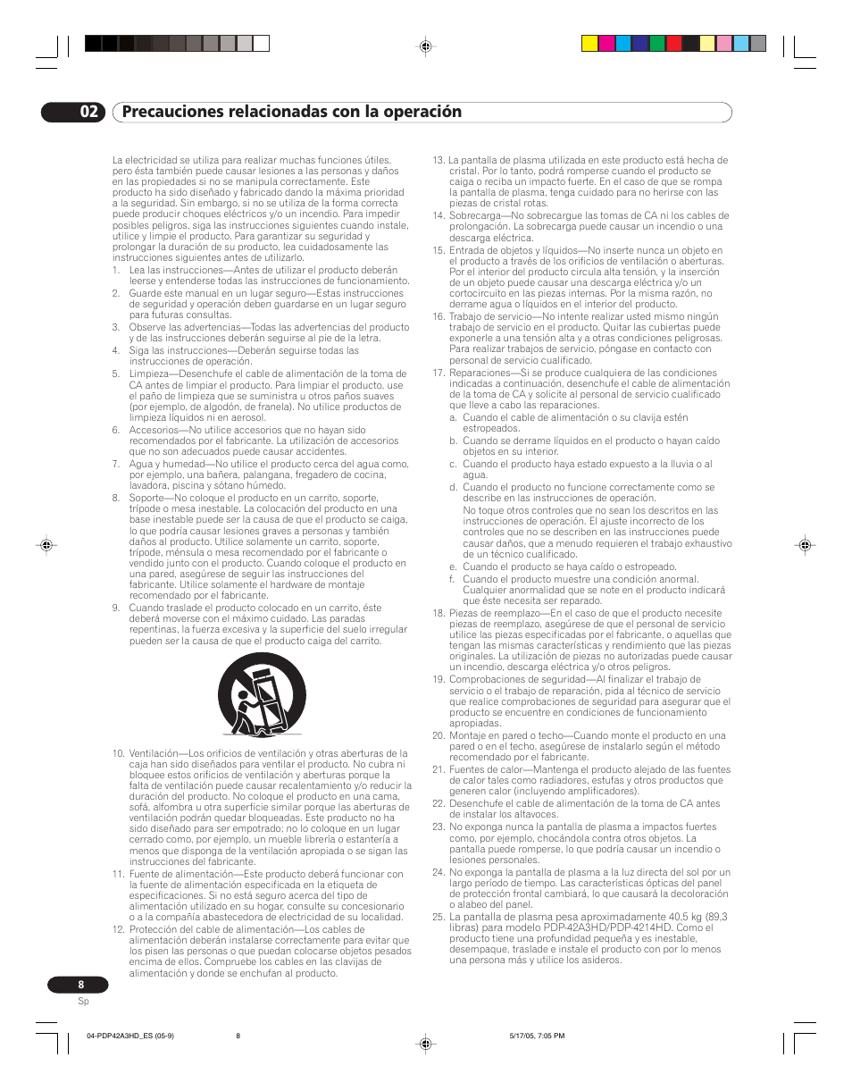 02 precauciones relacionadas con la operación | Pioneer PureVision PDP 42A3HD User Manual | Page 96 / 134