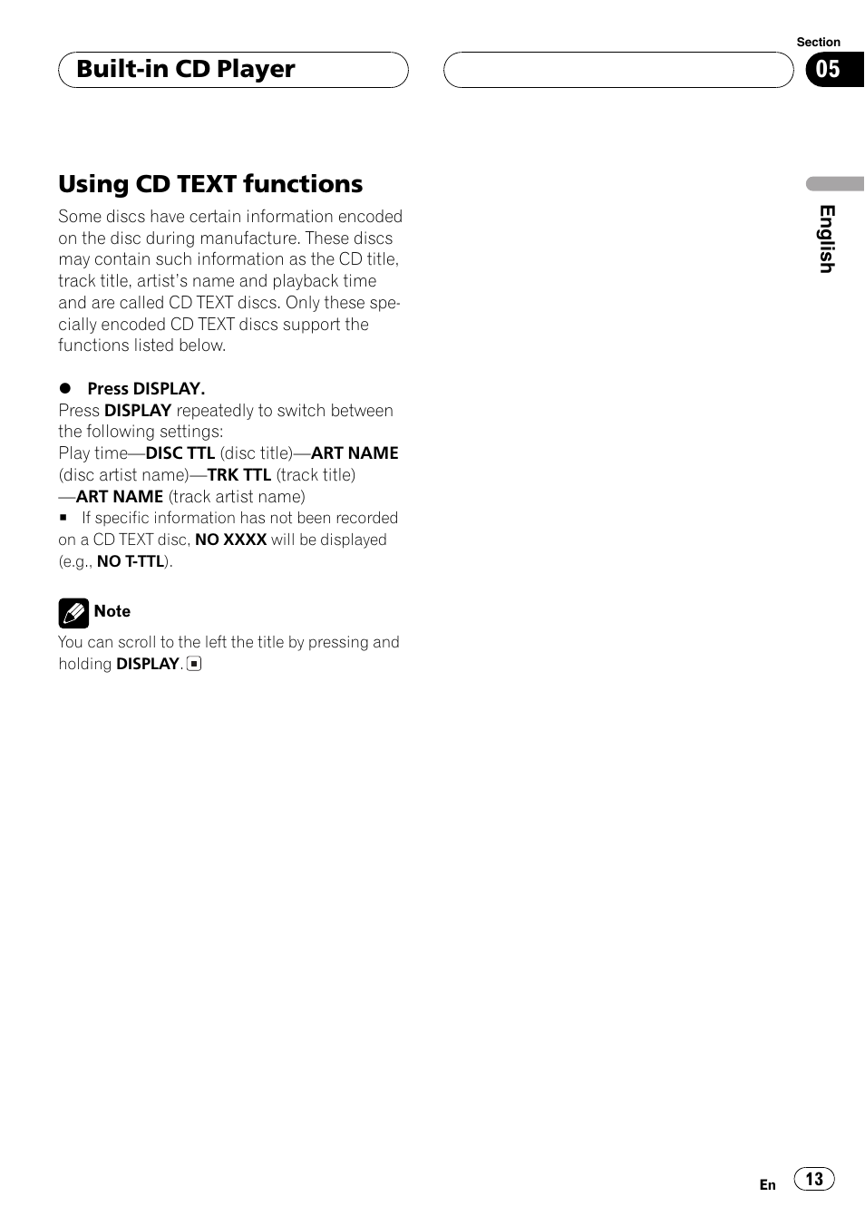 Using cd text functions 13, Using cd text functions, Built-in cd player | Pioneer DEH-3770MP User Manual | Page 13 / 87