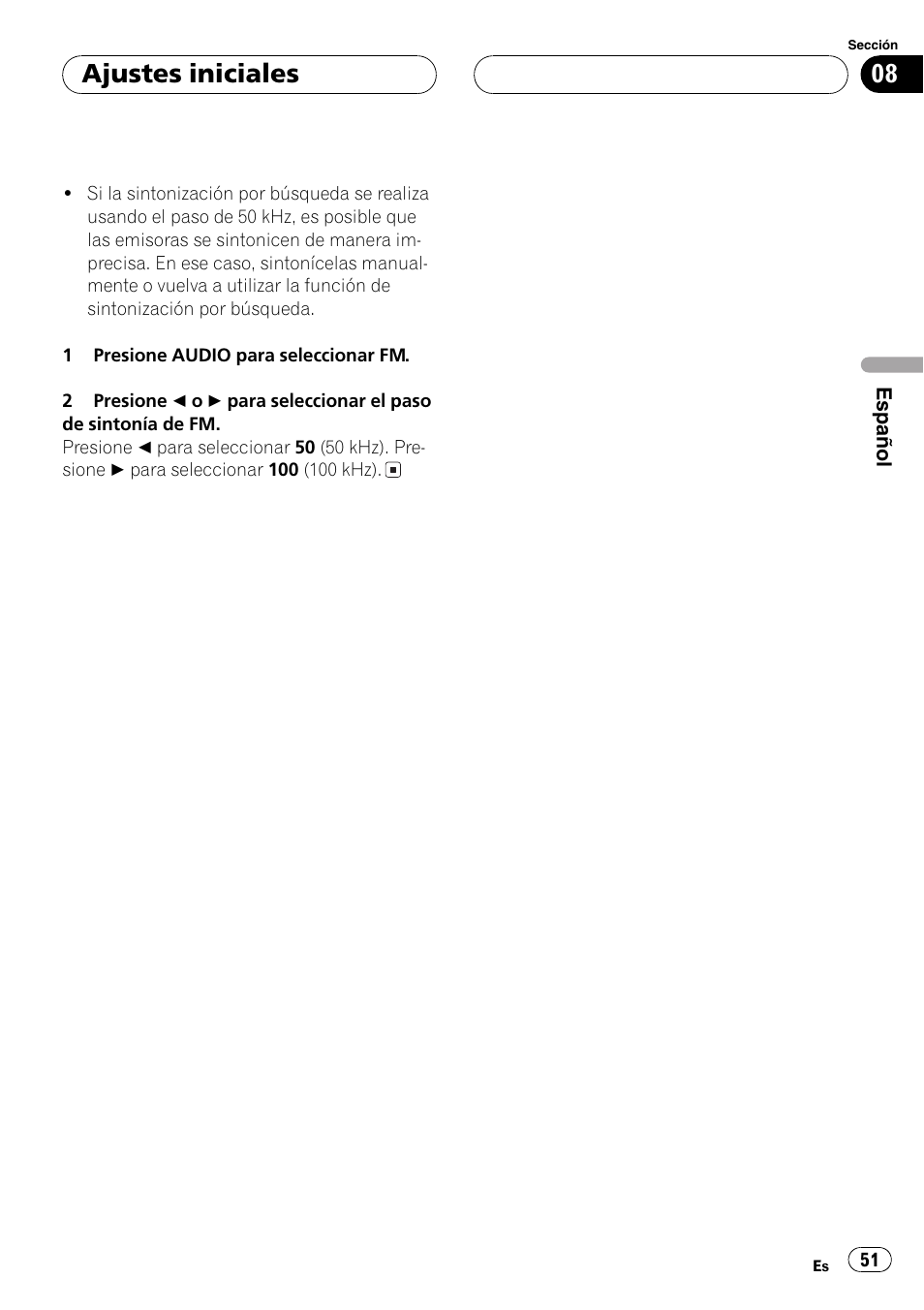 Ajustes iniciales | Pioneer DEH-3770MP User Manual | Page 51 / 87