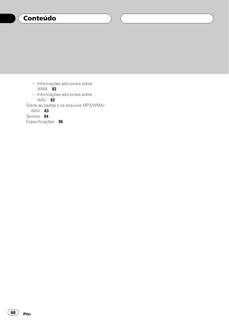 Conteúdo | Pioneer DEH-3770MP User Manual | Page 60 / 87