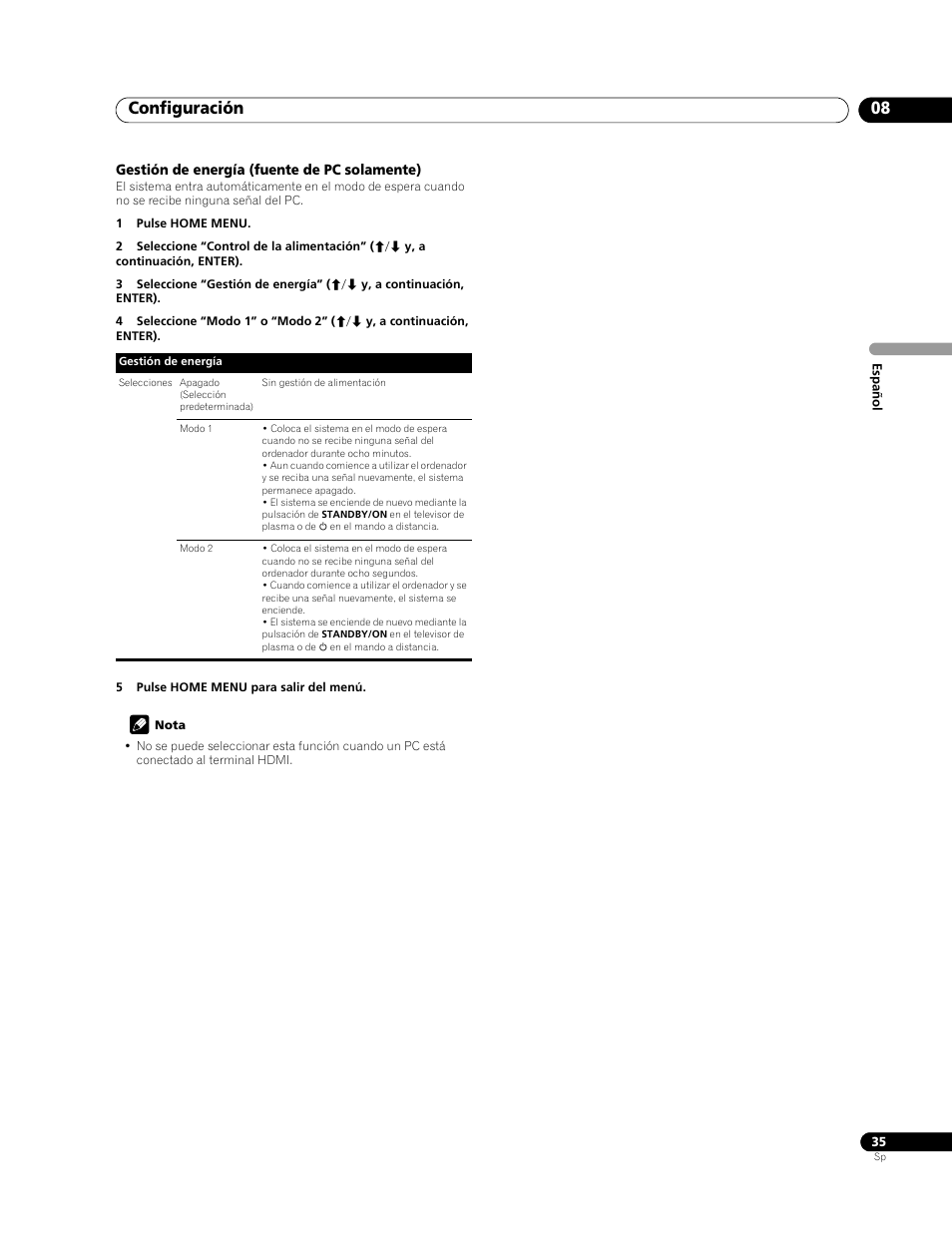 Configuración 08 | Pioneer PDP-428XG User Manual | Page 101 / 266