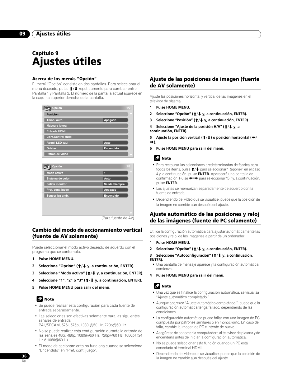 09 ajustes útiles, Ajustes útiles, Ajustes útiles 09 | Capítulo 9 | Pioneer PDP-428XG User Manual | Page 102 / 266