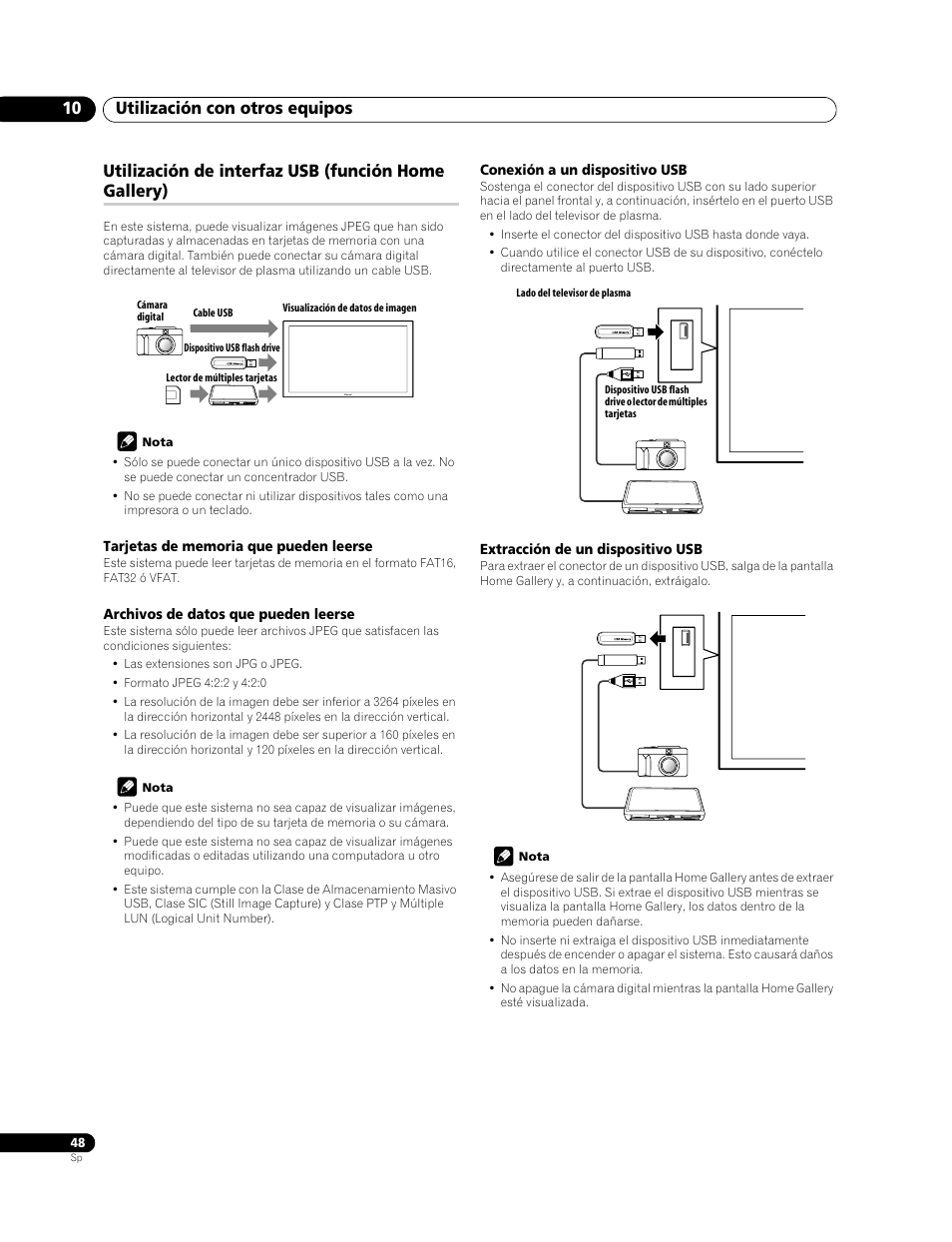 Utilización de interfaz usb (función home gallery), Utilización con otros equipos 10 | Pioneer PDP-428XG User Manual | Page 114 / 266