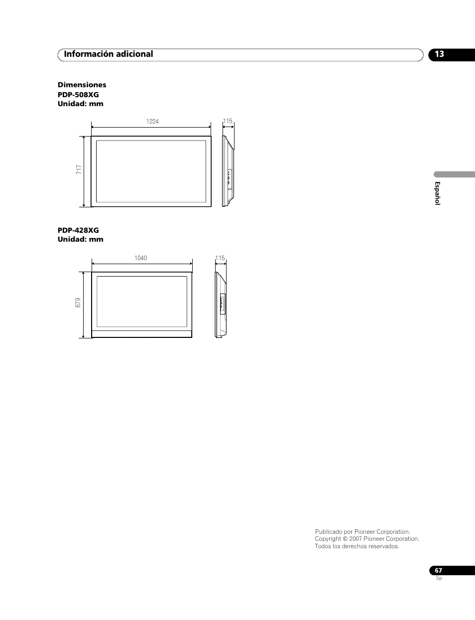 Información adicional 13 | Pioneer PDP-428XG User Manual | Page 133 / 266