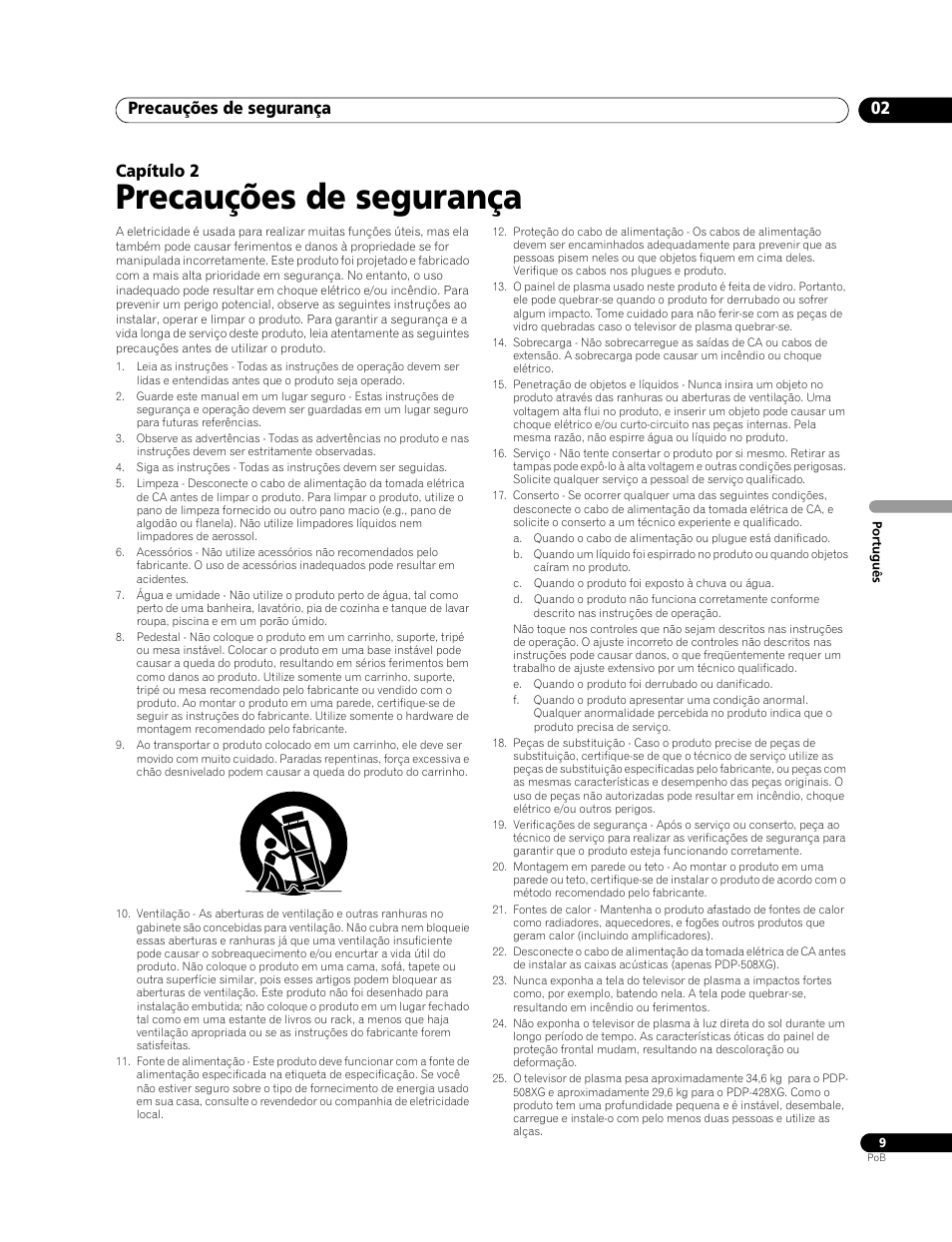 02 precauções de segurança, Precauções de segurança, Precauções de segurança 02 | Capítulo 2 | Pioneer PDP-428XG User Manual | Page 141 / 266