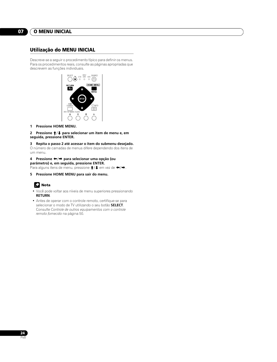 Utilização do menu inicial, O menu inicial 07 | Pioneer PDP-428XG User Manual | Page 156 / 266