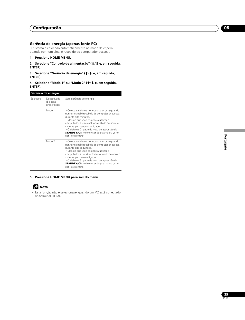 Configuração 08 | Pioneer PDP-428XG User Manual | Page 167 / 266