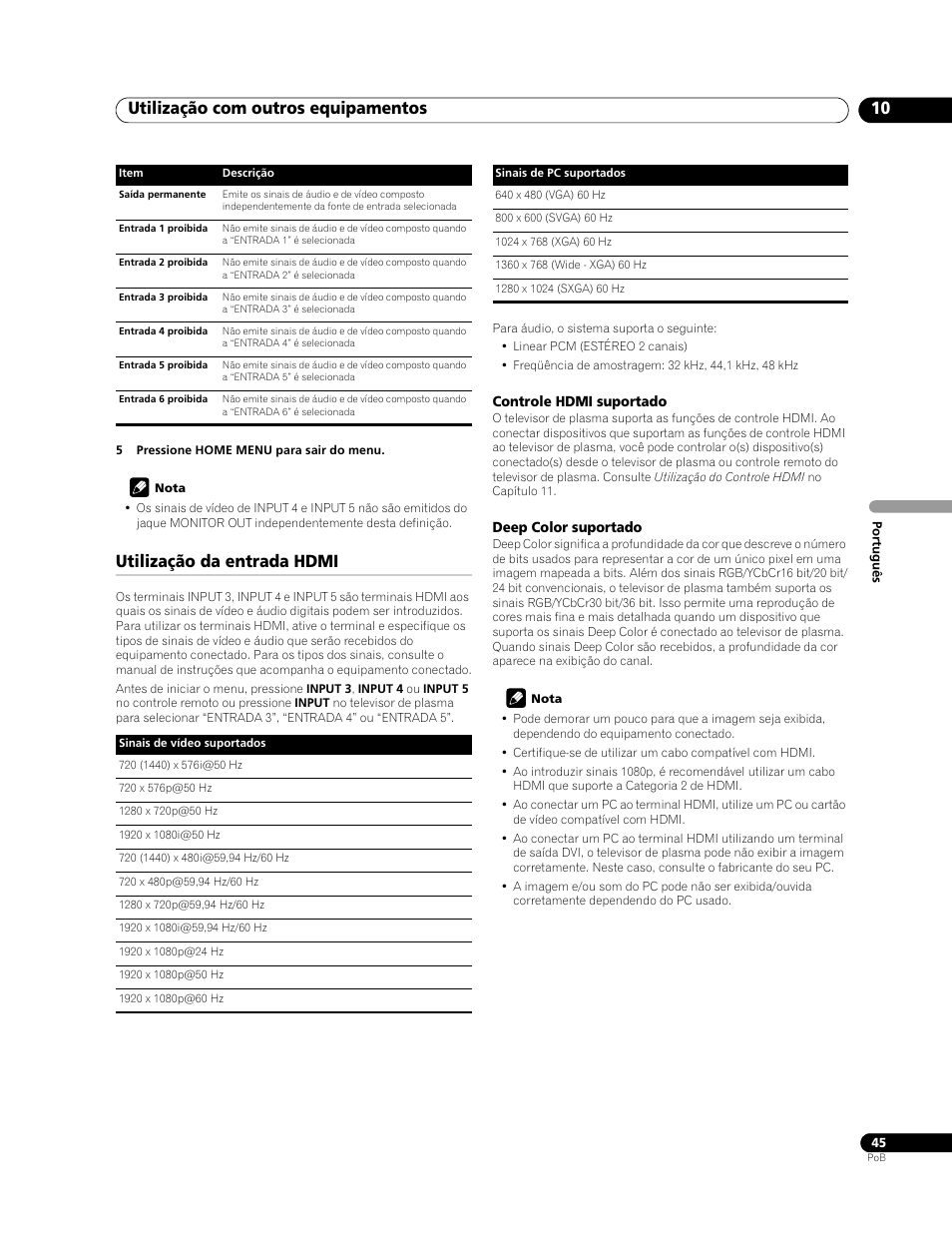 Utilização da entrada hdmi, Utilização com outros equipamentos 10 | Pioneer PDP-428XG User Manual | Page 177 / 266