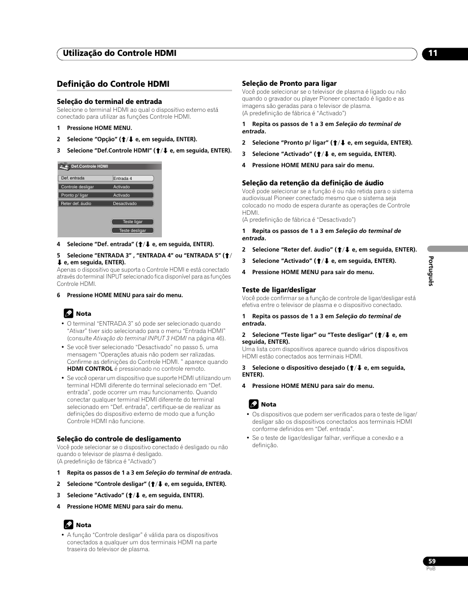 Definição do controle hdmi, Utilização do controle hdmi 11 | Pioneer PDP-428XG User Manual | Page 191 / 266