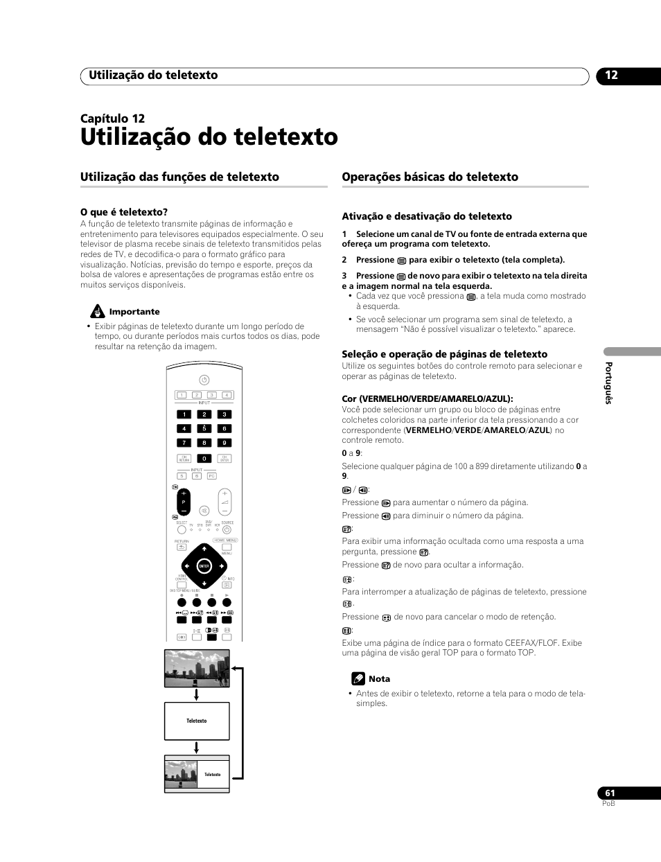 12 utilização do teletexto, Utilização do teletexto, Utilização do teletexto 12 | Capítulo 12, Utilização das funções de teletexto, Operações básicas do teletexto | Pioneer PDP-428XG User Manual | Page 193 / 266