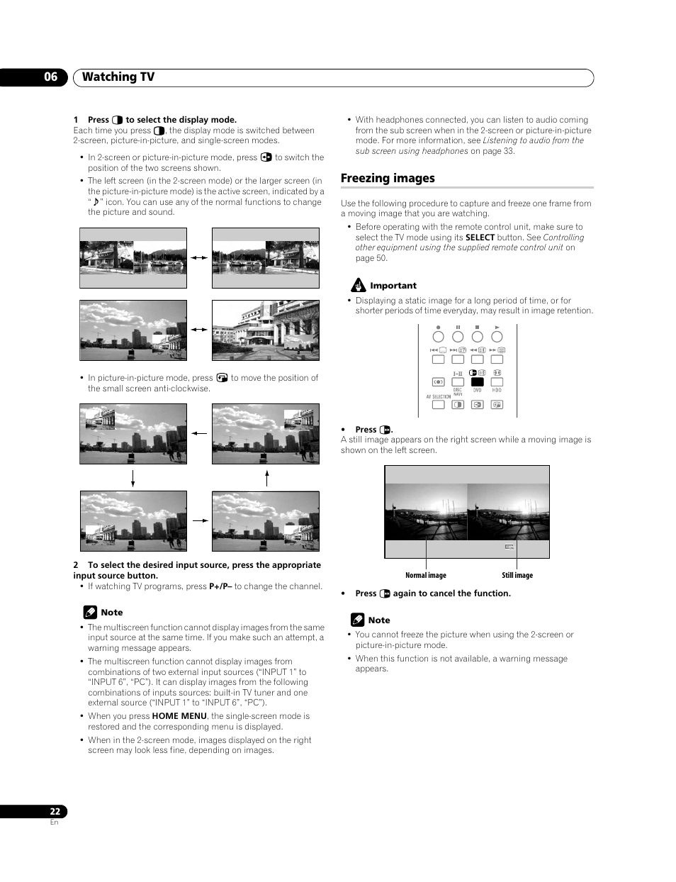 Freezing images, Watching tv 06 | Pioneer PDP-428XG User Manual | Page 22 / 266