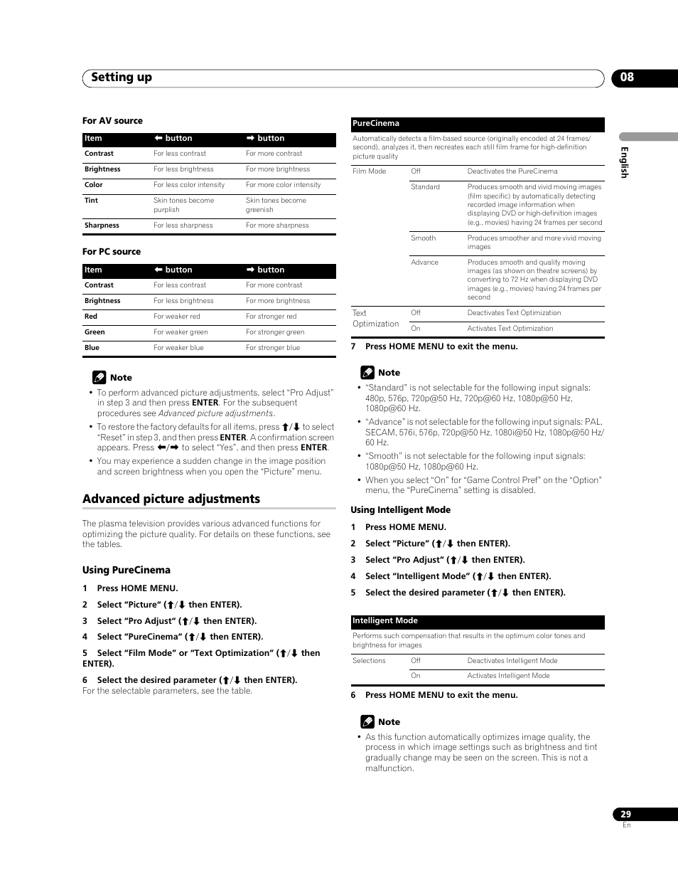 Advanced picture adjustments, Setting up 08 | Pioneer PDP-428XG User Manual | Page 29 / 266