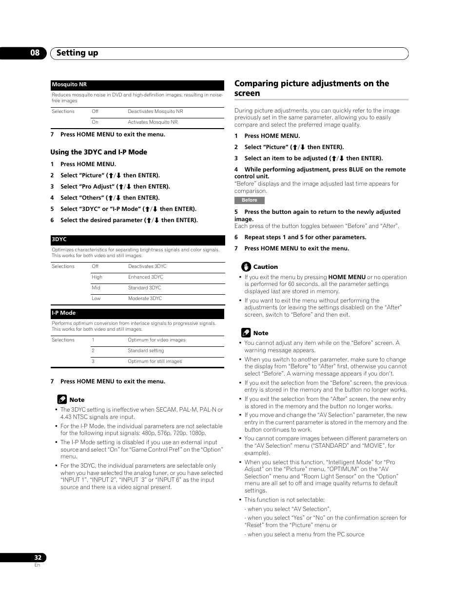 Comparing picture adjustments on the screen, Setting up 08 | Pioneer PDP-428XG User Manual | Page 32 / 266