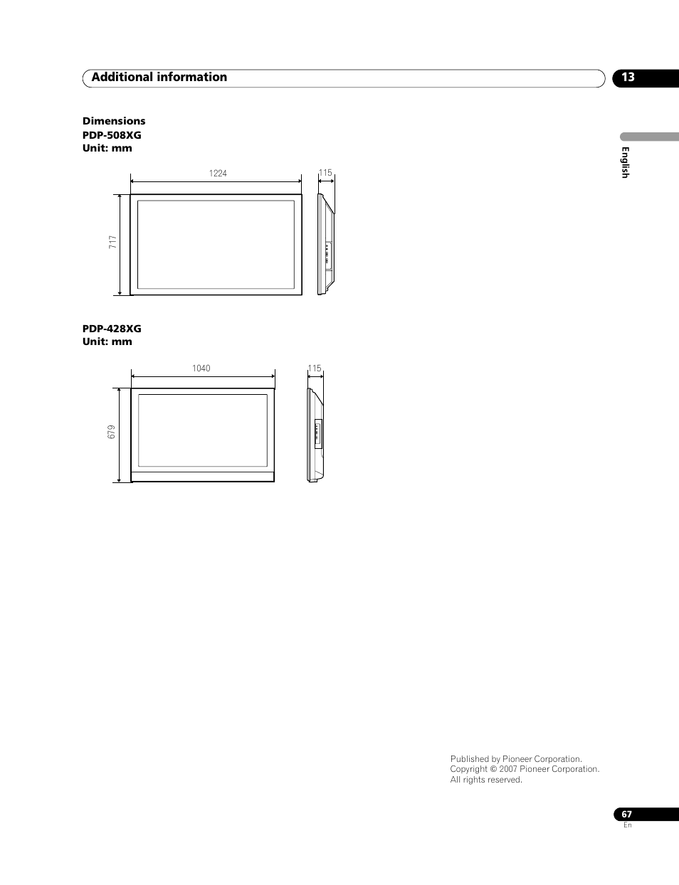 Additional information 13 | Pioneer PDP-428XG User Manual | Page 67 / 266